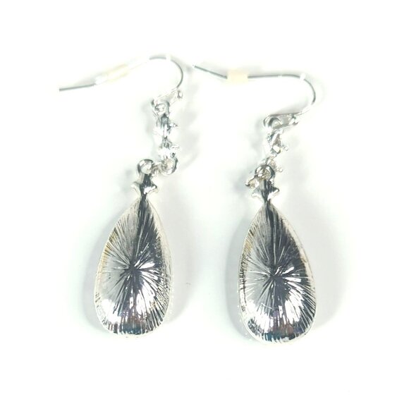 Vintage Silver-Tone & Red Stone Teardrop Rhinestone Dangle Earrings - Picture 2 of 3